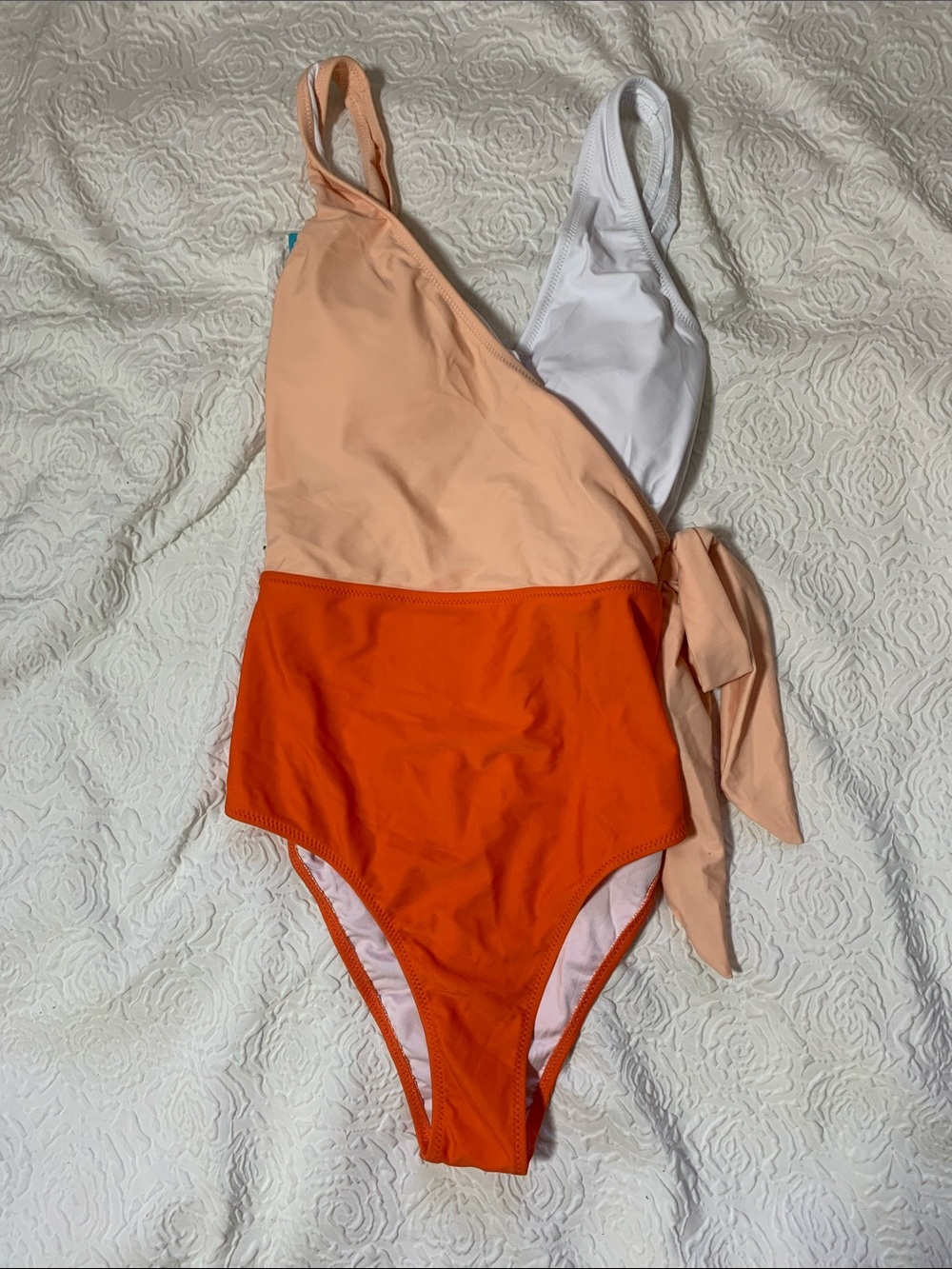 NWT Cupshe Orange, Peach & White Colorblock One-Piece Swimsuit, Size M